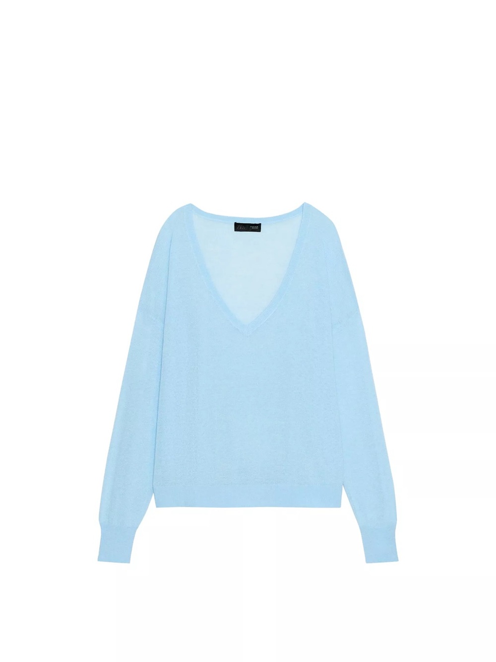 Zara Fine Knot V Neck Sweater | Large | Pastel Blue